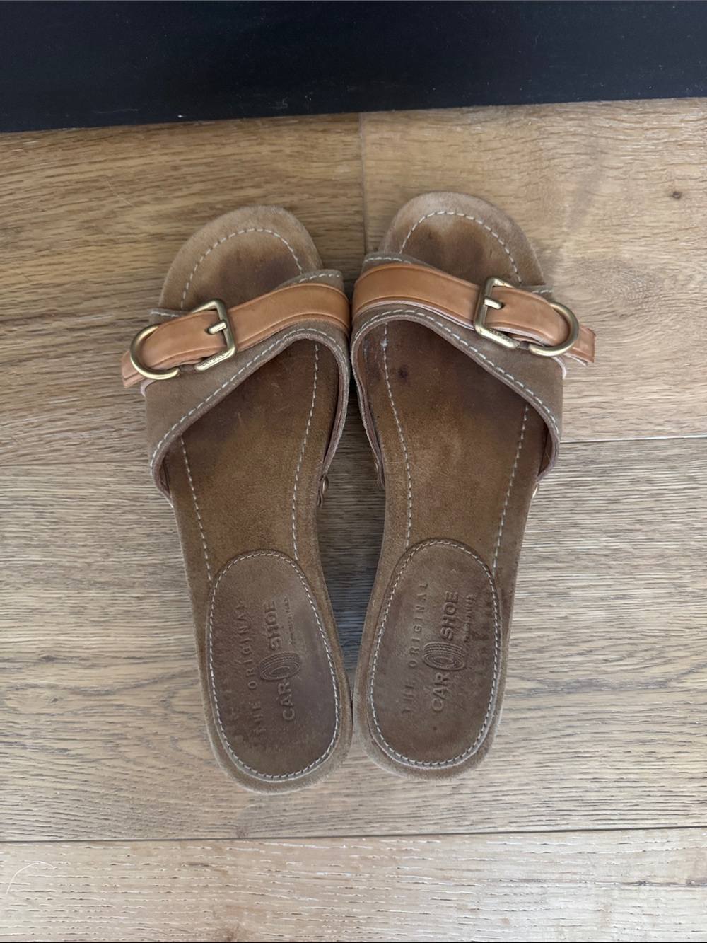 Casual Brown Suede Slide Mules with Buckle Strap